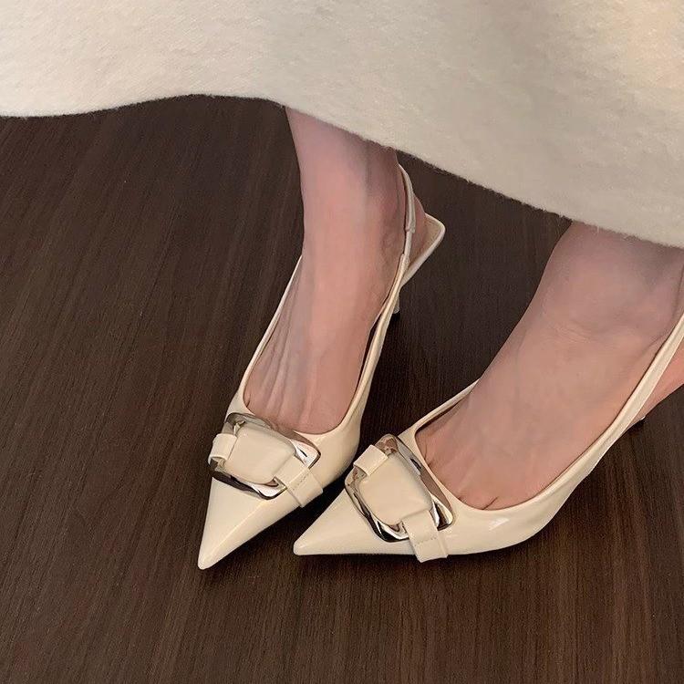 Fashion 2025 New Shoes Black Leather Shoes Woman Pumps Slingbacks Pointed Toe High Heels Stiletto Sexy Party Shoes Women Heels