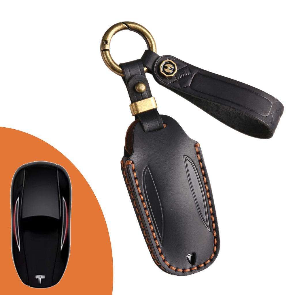 The key case is suitable for Tesla key cover model3 Y's x genuine leather car key cover, purely handmade.