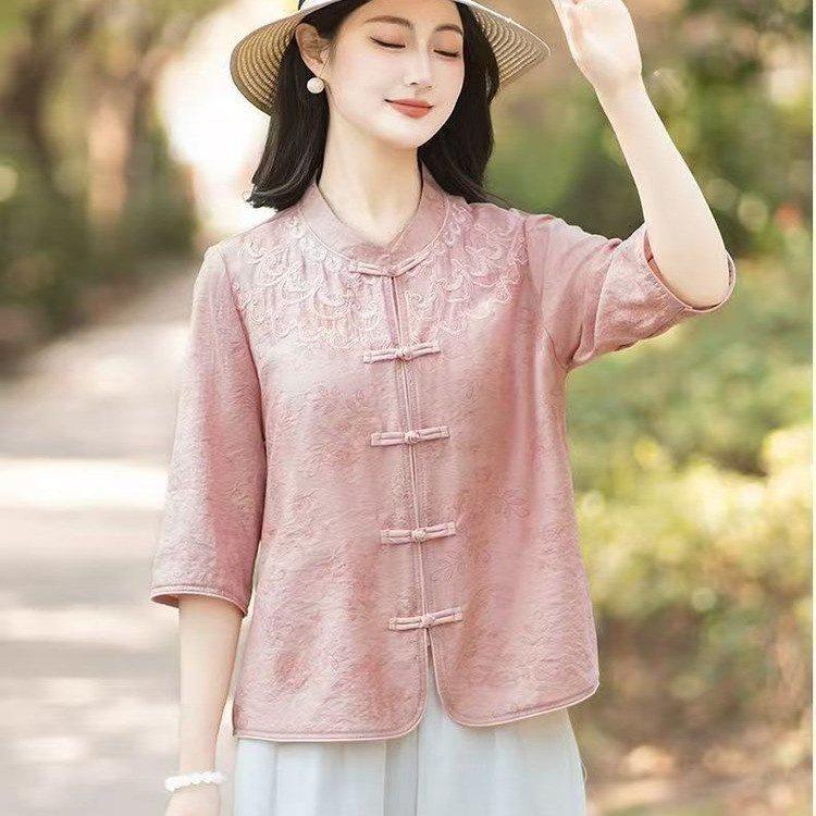 Summer New Stylish Seven-Sleeve Chinese Style Shirt for Middle-Aged Women