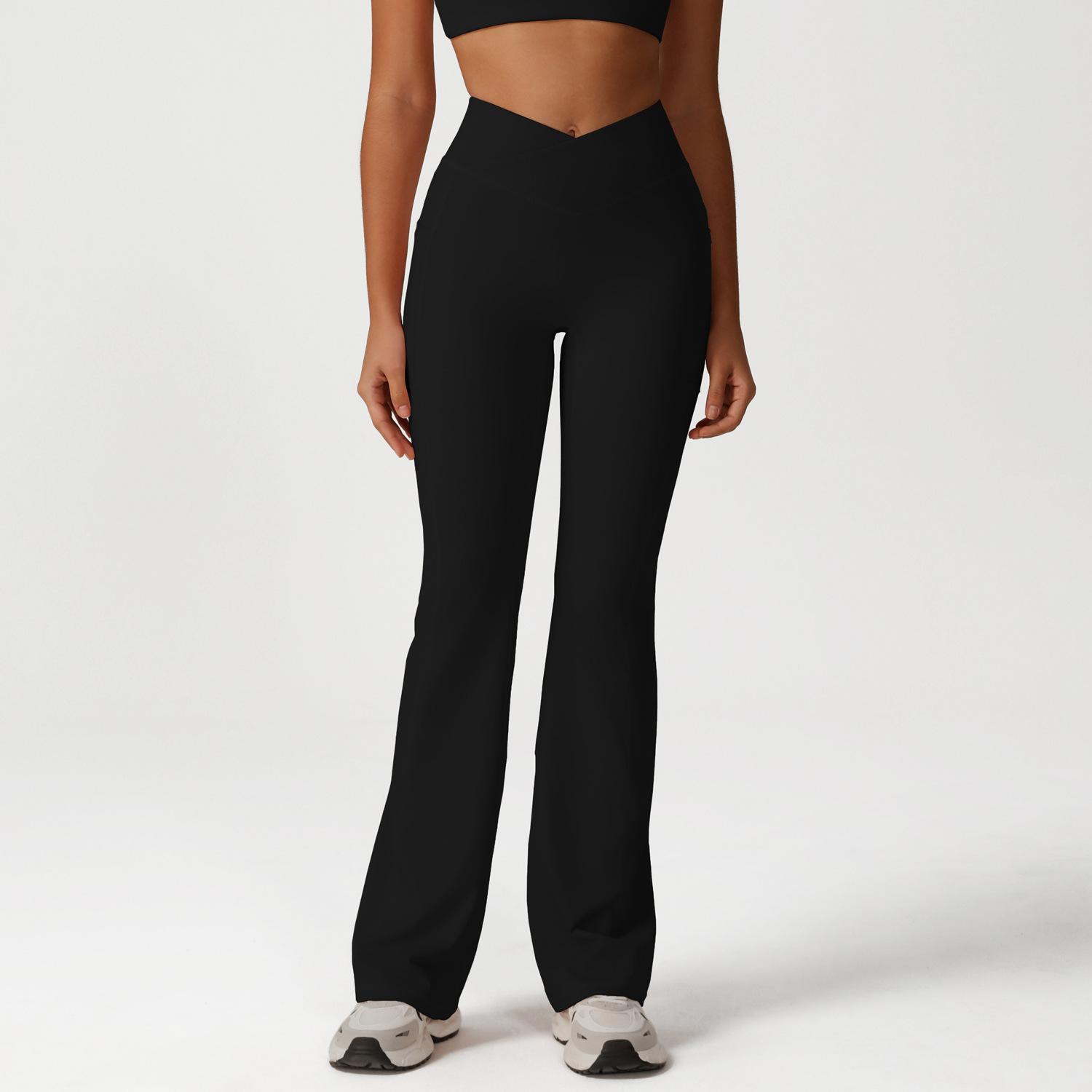 Women s Cross V Waist Flare Leg Yoga Pants with Side Pockets S