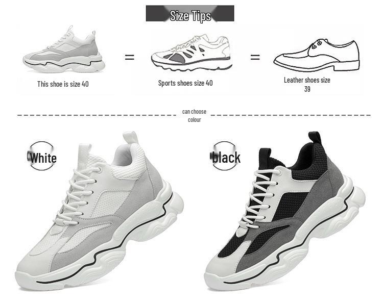 Men's Invisible Height Increasing Running Shoes - Thick Sole, Low-Top Mesh, Casual Dad Shoes for Spring