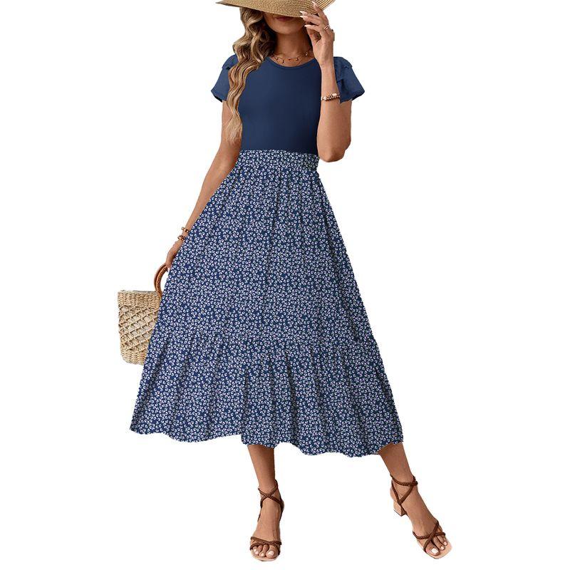 

Американский Шийинг Нишевый Стиль Винтажный Цветочный Юбка Миди с Завышенной Талией Женская 2025 Лето Новое Поступление Платье с Коротким Рукавом Женское Dark blue 2XL code fits (75.00 kg-82.50 kg