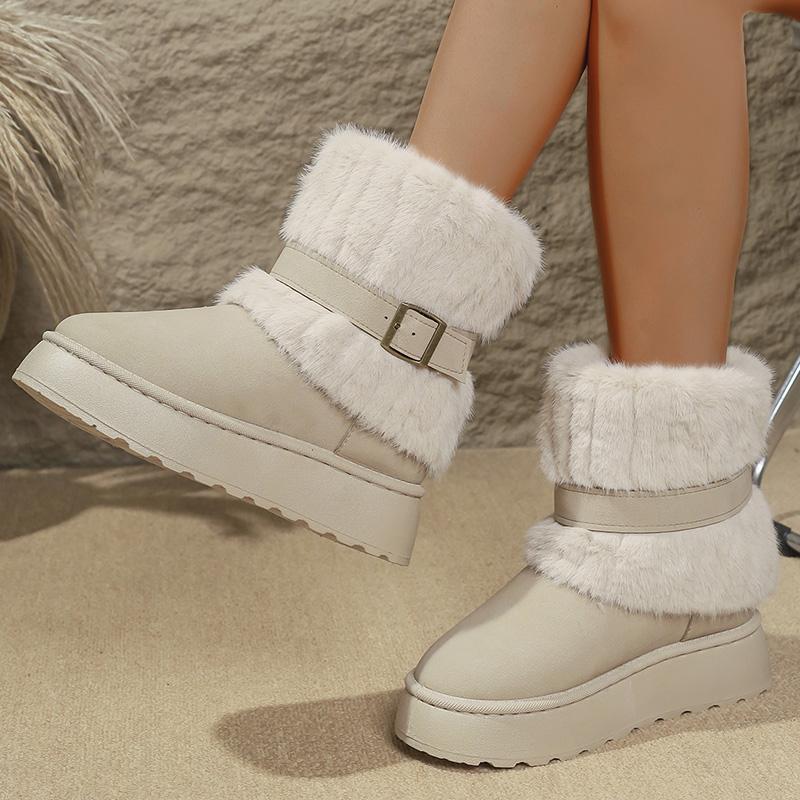 Fashion Fashion Buckle Fluffy Fur Boots Women Comfortable Winter Slip On Platform Snow Boots Woman Thick Sole Furry Ankle Botas Mujer