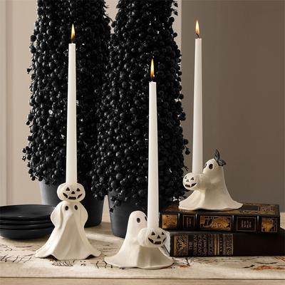 Halloween Ghost Candlestick Holder Resin Candle Stand With Pumpkin Design Spooky Grim Reaper Ornament For Desktop Decoration