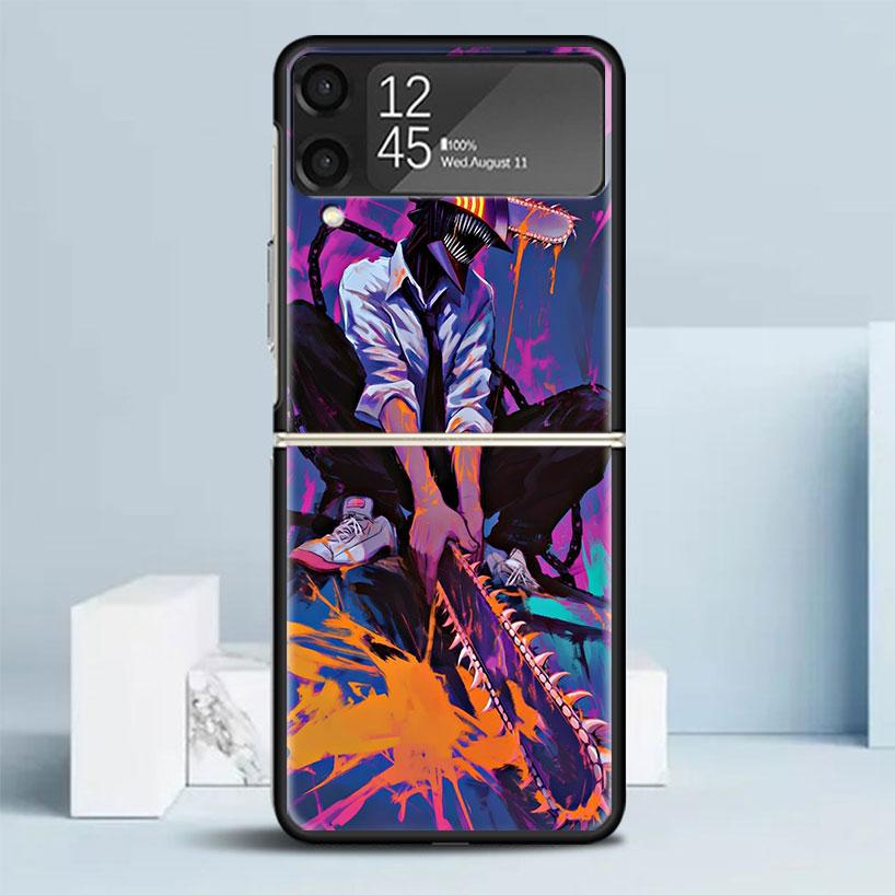 C-Chainsaw Mans Denji Black Cover for Samsung Galaxy Z Flip 7 6 5 4 3 5G Phone Case Flip7 Flip6 Flip5 Flip4 Flip3 Pattern Case G