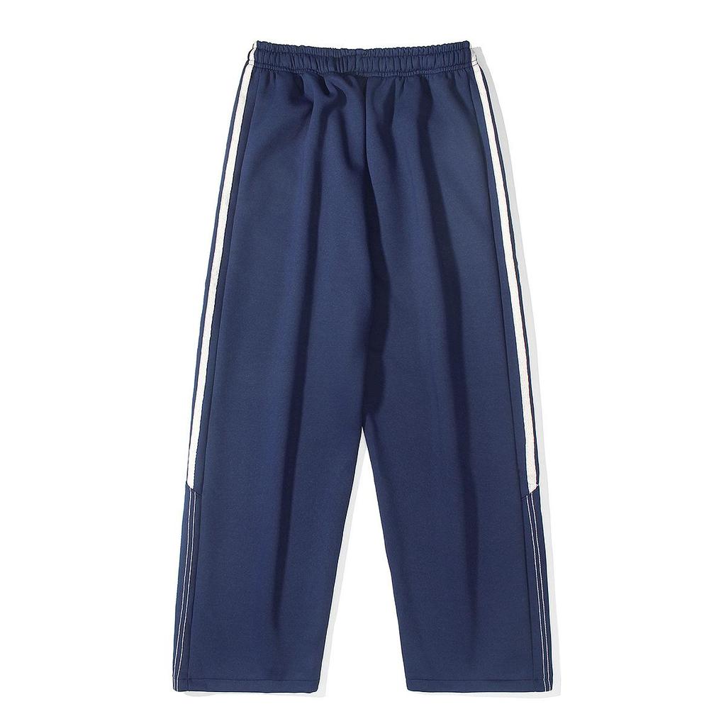 Men's Autumn American Style Side Stripe Wide-Leg Sweatpants: High Street Casual Three-Bar Sports Trousers