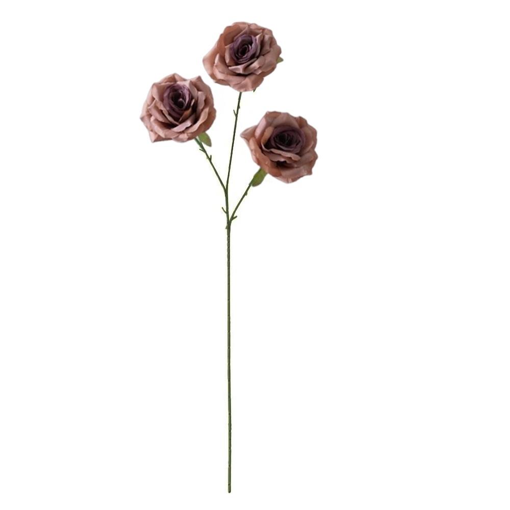 Fashion 3 Heads Simulated Rose Bouquet Silk Rose Soft Artificial Flowers Vintage Flower Bouquet Photography Props
