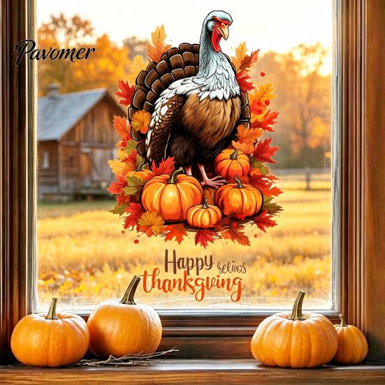 Static Window Clings for Thanksgiving Harvest Themed Sticker, Decorative Non Adhesive Cling, Removable Holiday Glass Stickers Watercolor Decals
