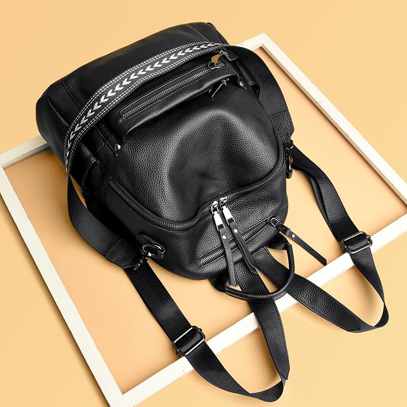 Luxury Solid Cowhide Bags For Women 2026 New Designer High Quality Genuine Leather Backpacks Women School Bags For Teenage Girls