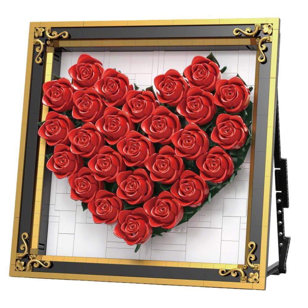 

1871PCS Heart Shaped Rose Constructing Pieces Po Frame Rose Model Bricks Desktop Ornament Children s Toy Romantic Holiday Perfect Gift
