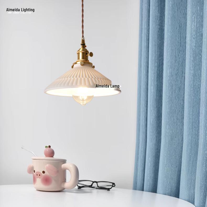Japanese Retro Brass Glazed Ceramic Pendant Light for Bedroom, Dining, Bar, Entrance, and Tea Room