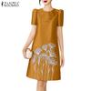 Lässiges Damenkleid mit Rundhalsausschnitt und kurzen Ärmeln und Stickerei