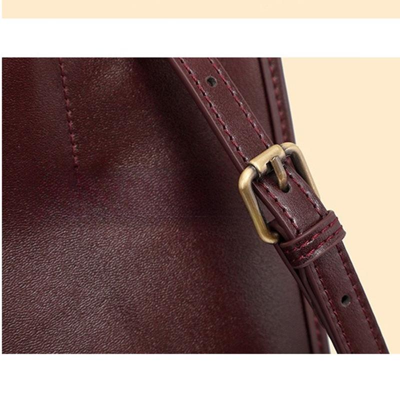 Retro-Tragetasche für Damen aus Rindsleder, Umhängetasche, großes Fassungsvermögen, Bucket Bag, Schultertasche