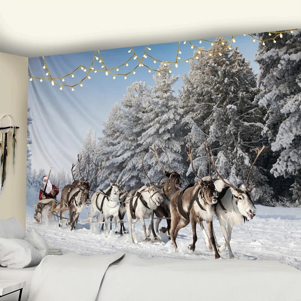 Christmas Sleigh Elk Pattern Living Room Bedroom Home Wall Decoration Tapestry