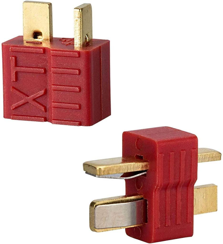 5 Pairs T-Plug Male and Female Connectors | 2-Pin Gold Adapter for LiPo Battery 300mAh | Compatible with WLtoys 144001 | Red Plastic Housing