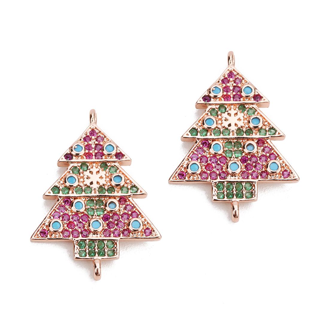 

1pc Christmas Tree Charms 18x25mm Delicate Copper Inlaid Zirconium Plated Necklace Connecting Piece For DIY Jewelry Accessories рожевий колір золота