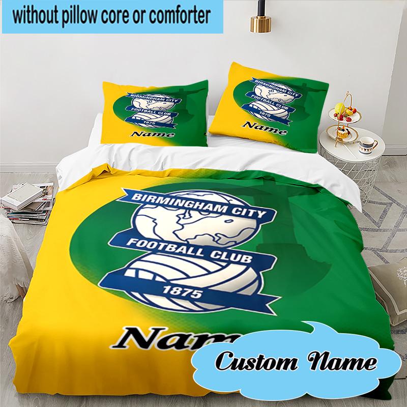 3PCS Custom Name Birmingham Football Crest Bedding Set, Including 1pc Duvet Cover And 2pcs Pillowcases, Suitable for Dorms and Bedrooms Gift