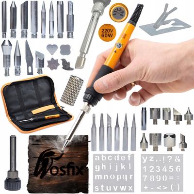 Rosfix Precision Soldering Iron Set with Rosfix Orange Pitbull OP60W + 30 Wood Burning Elements + Organizer (Pencil Case) for Tools 265x140x50mm