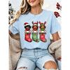 Christmas Dachshund Dog T‑Shirt Women Xmas Stocking Santa Hat Print