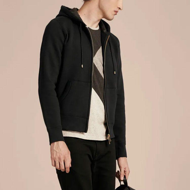 Burberry Men Clarendon Check Hooded Zip-Up Hoodie Black/Grey 40155581