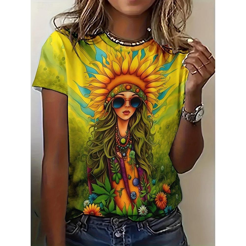 Damen Schöne T-Shirts mit Blumendruck Kurzarm T-Shirts Oberteile 3D-Drucke O-Ausschnitt Shirt Sommer Freizeit Damenbekleidung