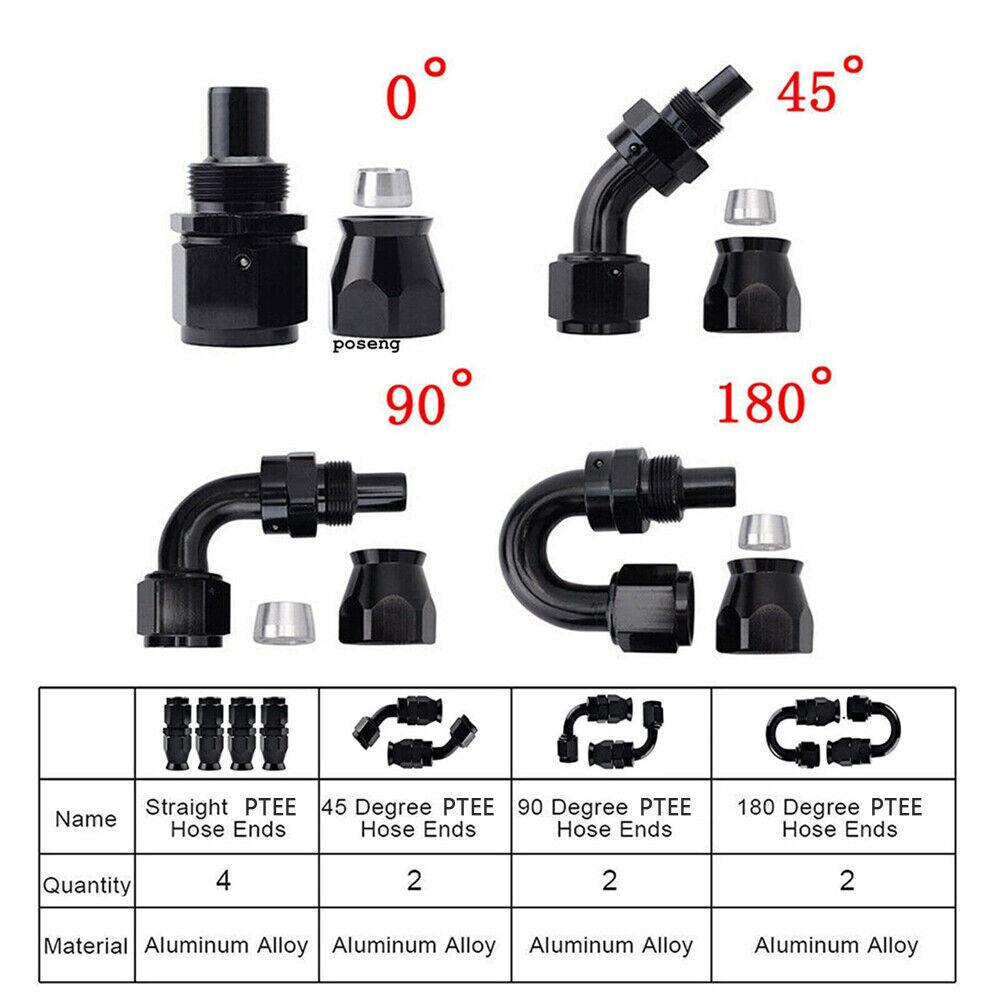 Black 4AN Nylon Braided E85 PTFE Fuel Line 10FT With 10 Fittings Hose Kit