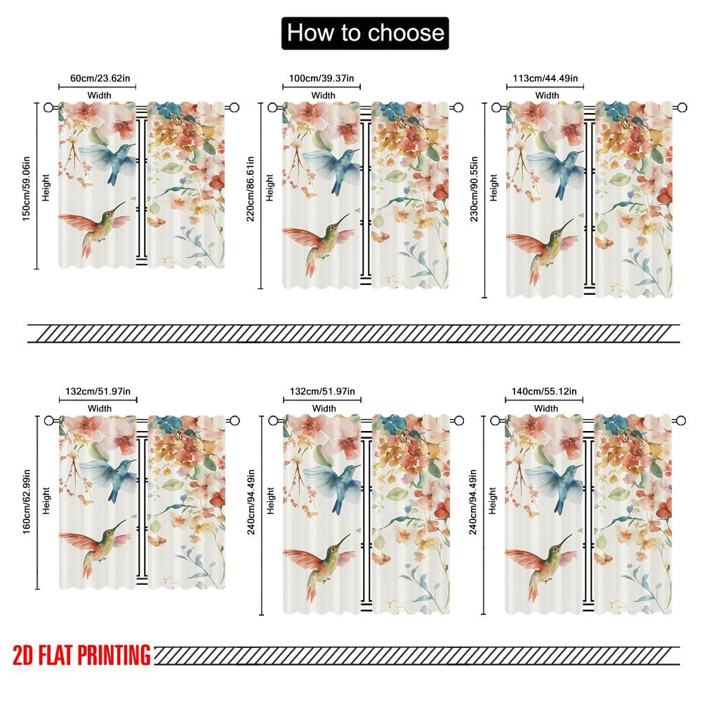 2pcs,2D Plane Printing Curtains&Window Treatment Hummingbird Harmony Polyester Woven (without Rod) Holiday for Home & Office