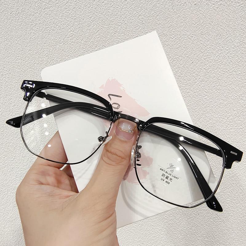 

Women Men Anti Blue Light Glasses Fashion Trend Square Half Frame Plain Eyeglasses For Men Finished Business Optical Eyewear