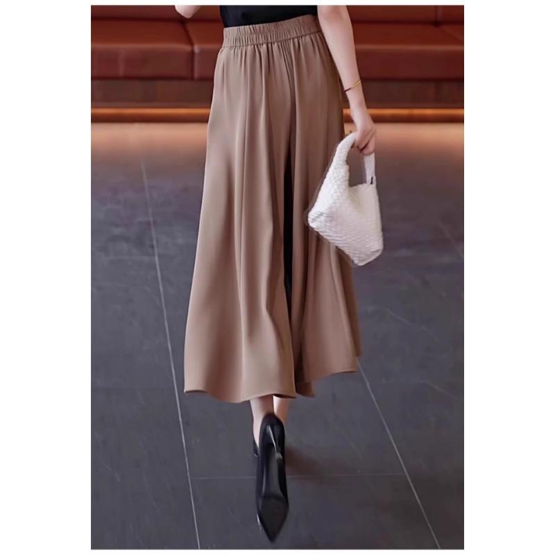 Women High Waist Wide Leg Cropped Pants Elegant Flowy Casual Office Trousers