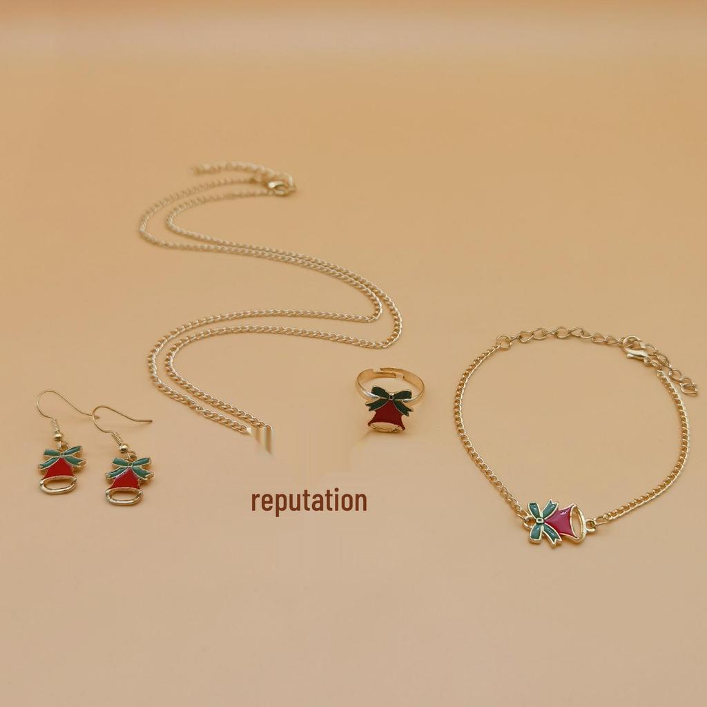 Christmas Series Jewelry Set: Santa, Reindeer, and Bell Earrings, Necklace, Bracelet, and Ring