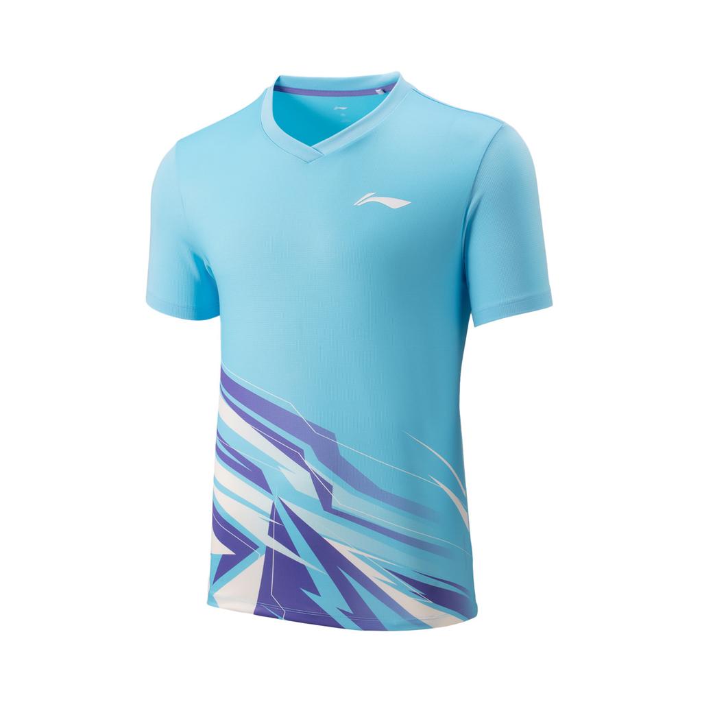 Li Ning Badminton Series Color Block V-Neck Comfortable Breathable Versatile Short Sleeve T-Shirt Mid Waist Shorts Casual Sports Set AATV013-5
