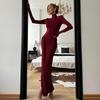 Женские платья Осень и Зима Мода Сексуальное платье с высоким воротом и длинными рукавами однотонное