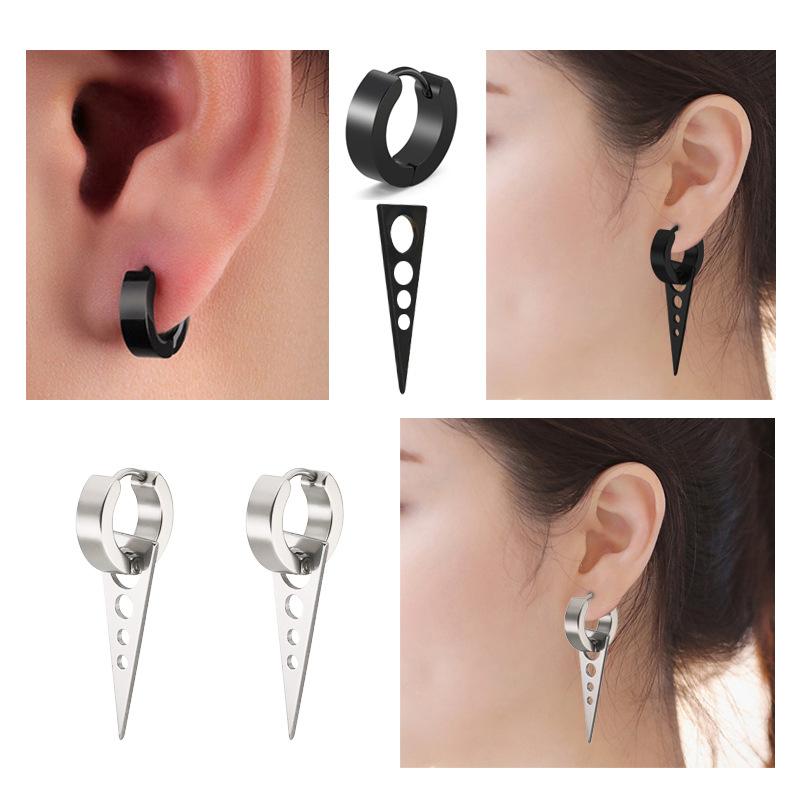 1Pair Silver/Black Titanium Steel Piercing Earring Triangle Geometric Korea Punk Jewelry Men's and Women's Jewelry