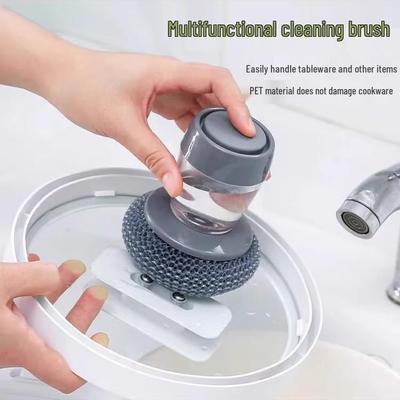 0.01 Offer: Automatic Liquid Dispensing Dishwashing Brush - Press-Type Pot Brush for Easy Cleaning
