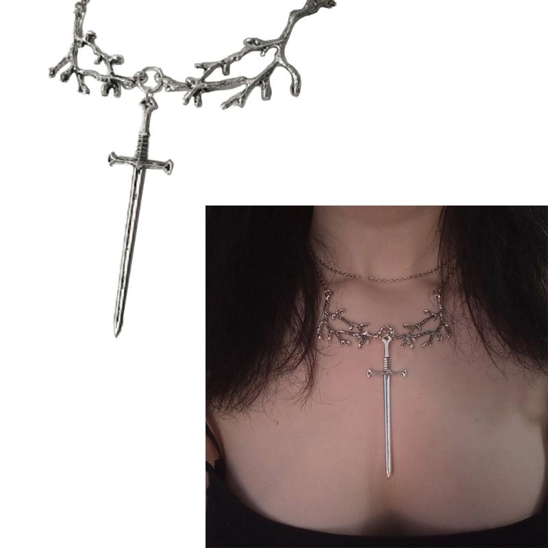 Punk Sword-Pendant Necklace Gothic Tree Branch Chain Sword-Hip Hop Silver Y2k Necklace Jewelry Medieval-Ornament Gifts