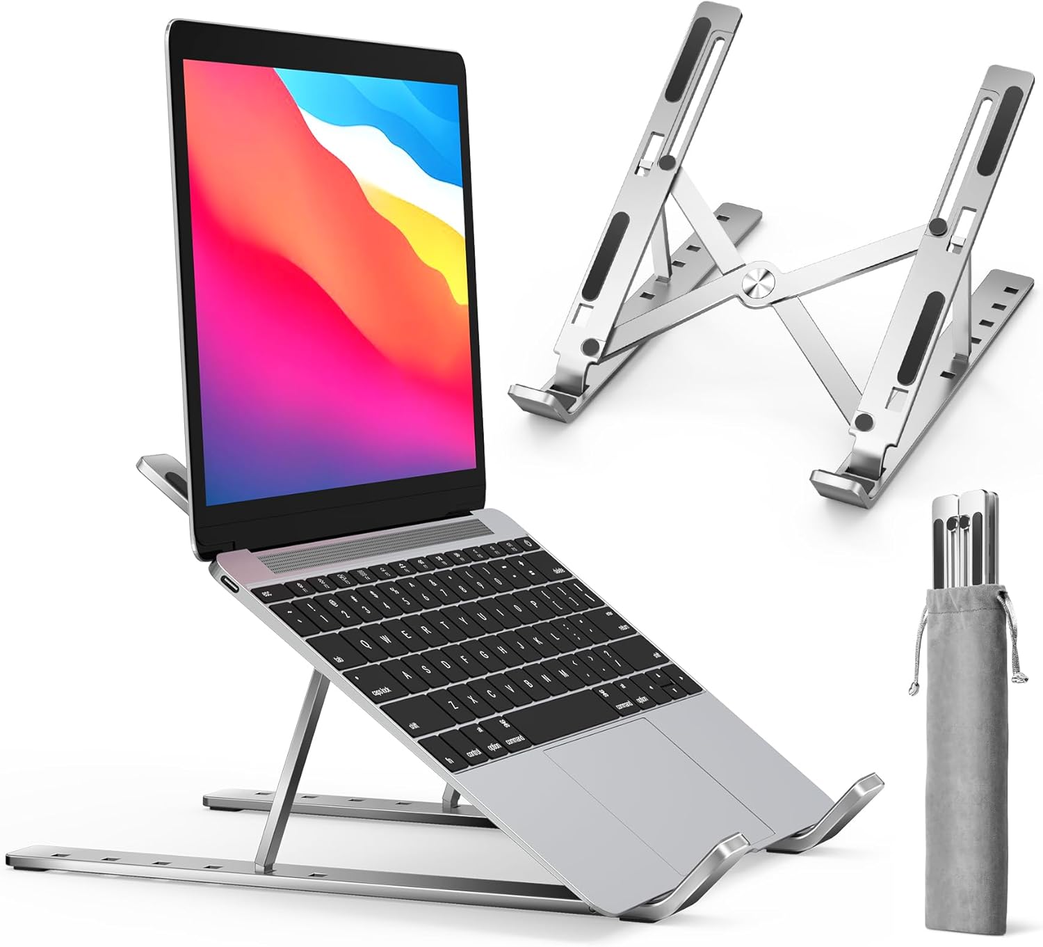 

Laptop Stand, Laptop Holder Riser Computer Tablet 6 Angles Adjustable AluminumHolder Compatible with 10-15.6” MacBook, серебряный