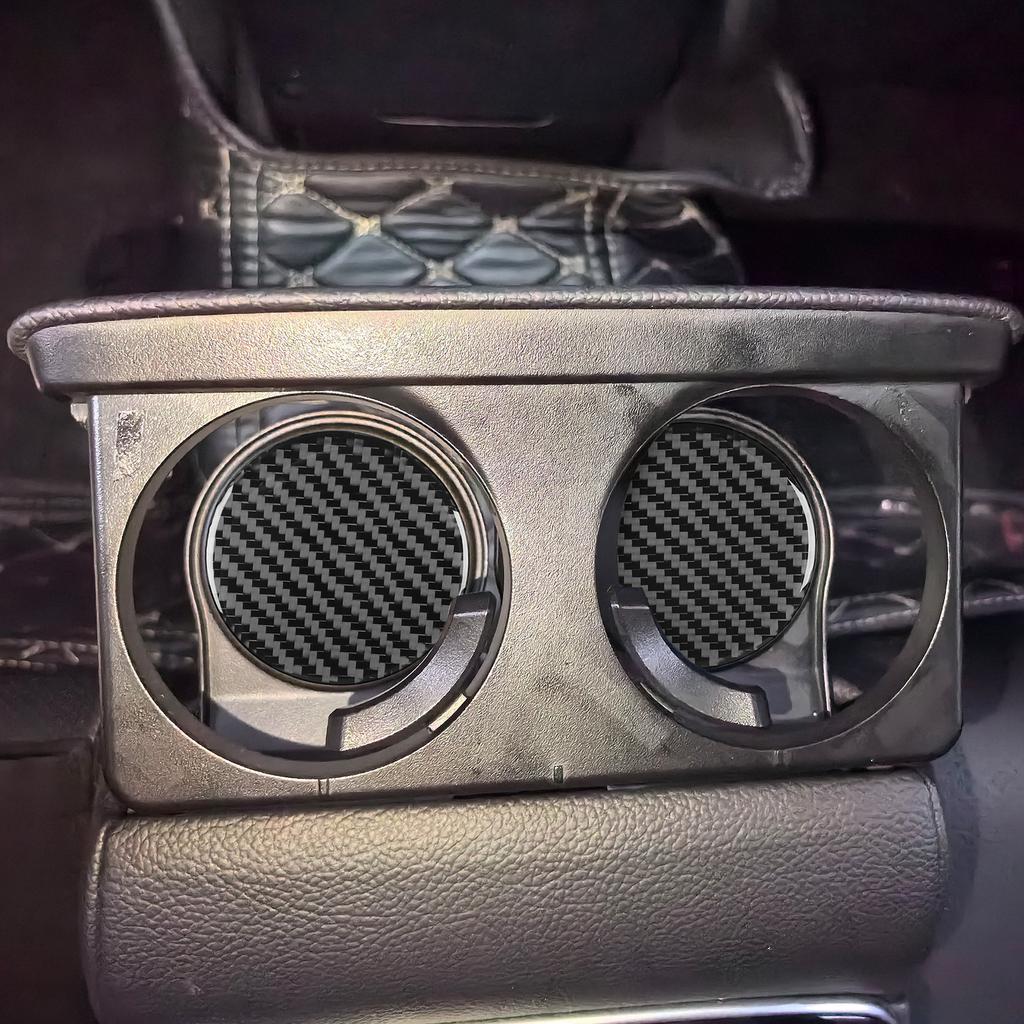 For Benz C-Class W206 2022-2024 Carbon Fiber Rear Water Cup Cushion Panel Trim Cover Car Interior Accessories Decorative Sticker