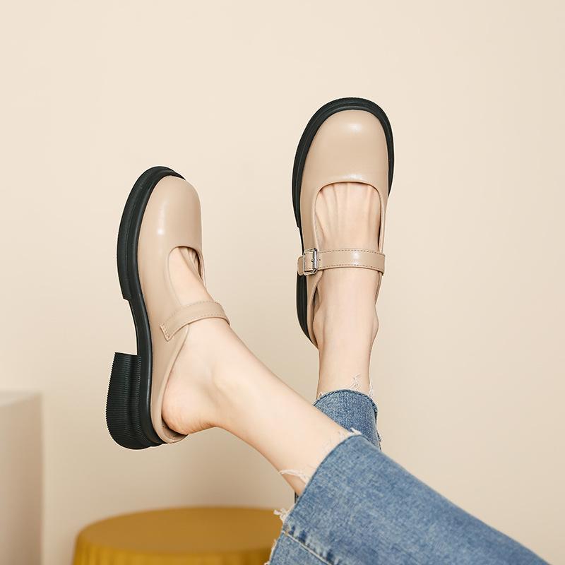 Q1-2 French Platform Thick Heel Mary Jane Shoes Women's Spring and Summer New Simple Bag Head Drag a Pedal Sandals Slippers