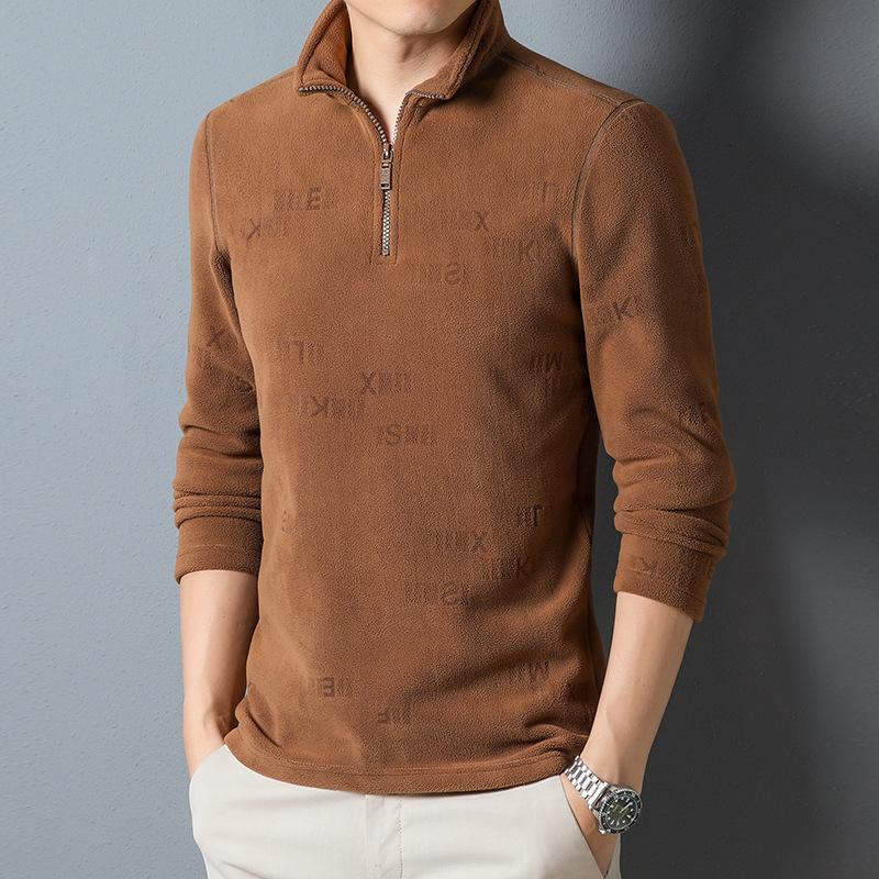 

Осенне-зимняя мужская одежда, новый свитер с воротником-стойкой и половиной молнии, бархатная утолщенная нижняя рубашка для молодежи и среднего возраста L