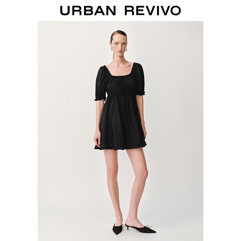 UR2025 Women's Pleated Tie Square Neck Dress