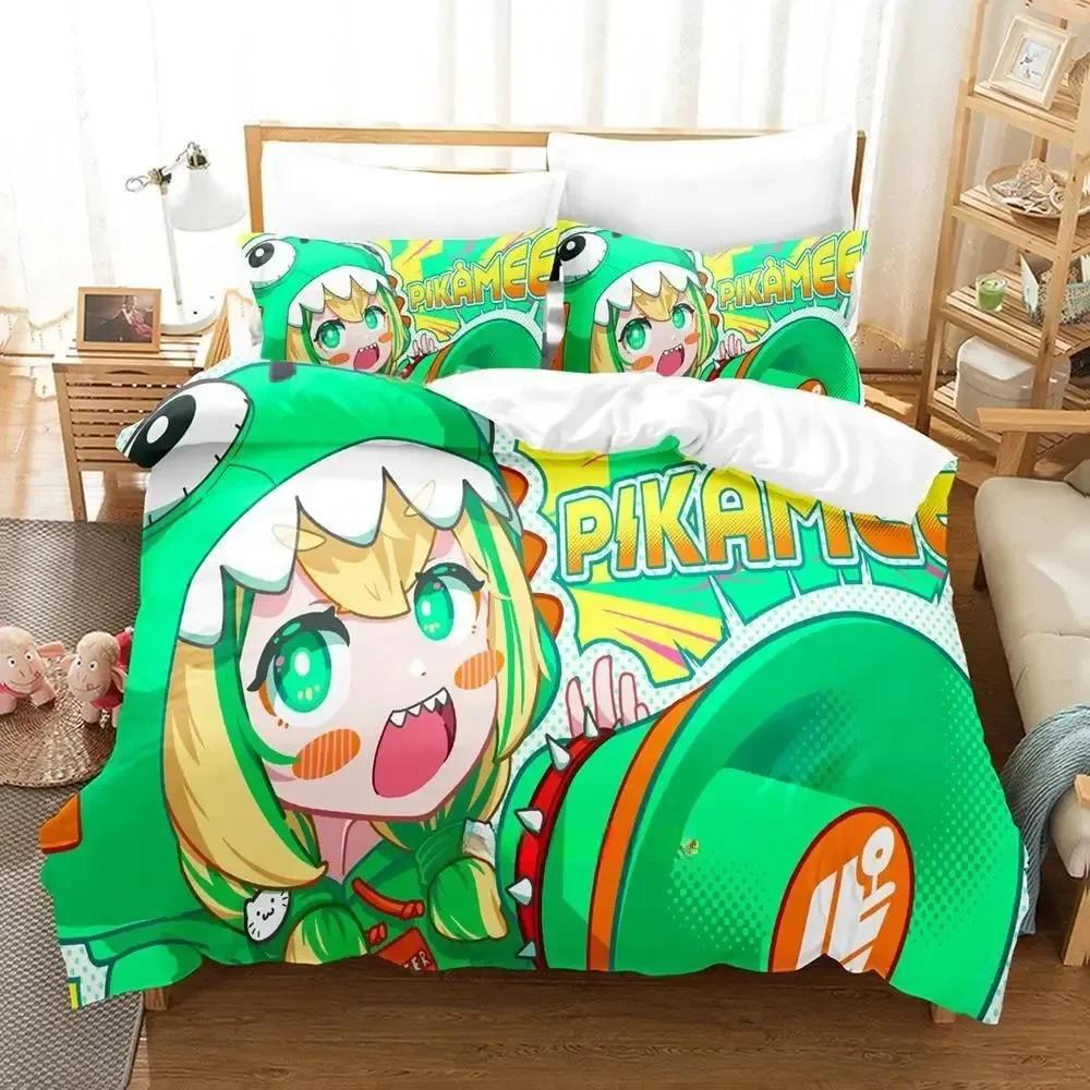 

Comforter 3D Anime Kawaii Girls Amano Pikamee Bedding Set Printed With Bed Soft Single Double Queen Super King Size Comforter (quilt)-EU Single(135*200cm)3pcs