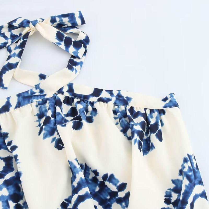 Kaslead New Arrival Women's Clothing Fashion Style Fashion Tie-Dye Florals Print Vacation Style Halterneck Dress