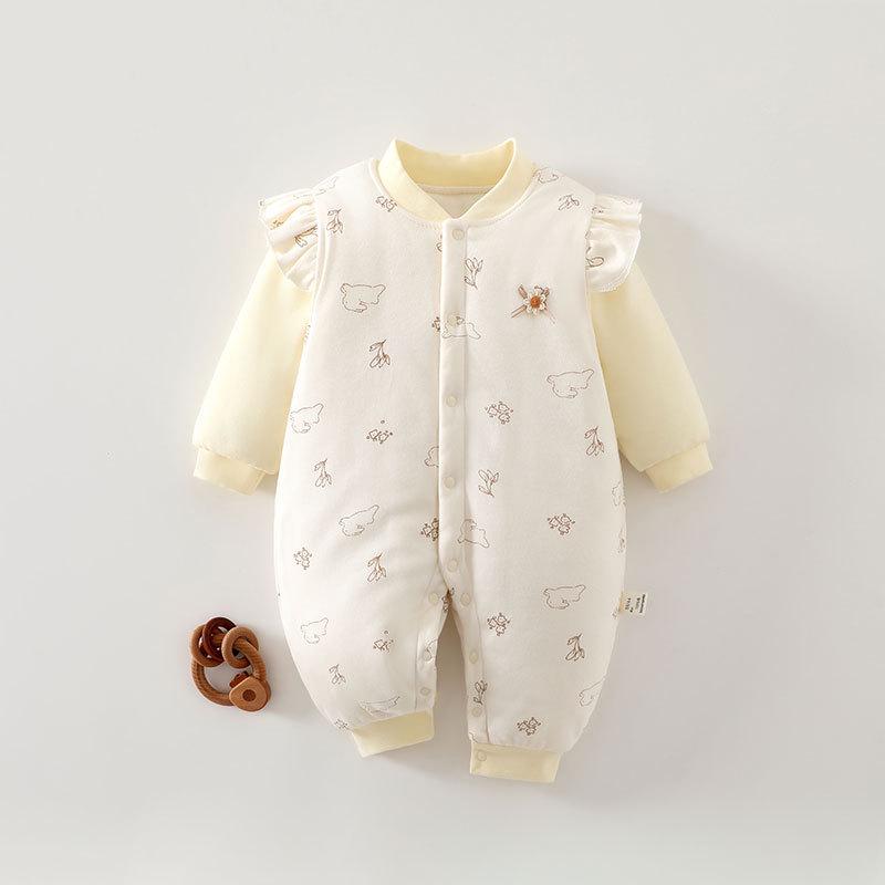 Winter-Ready Baby Bodysuit: 120g Thick Cotton Padded Romper, Pure Cotton Crawling Suit
