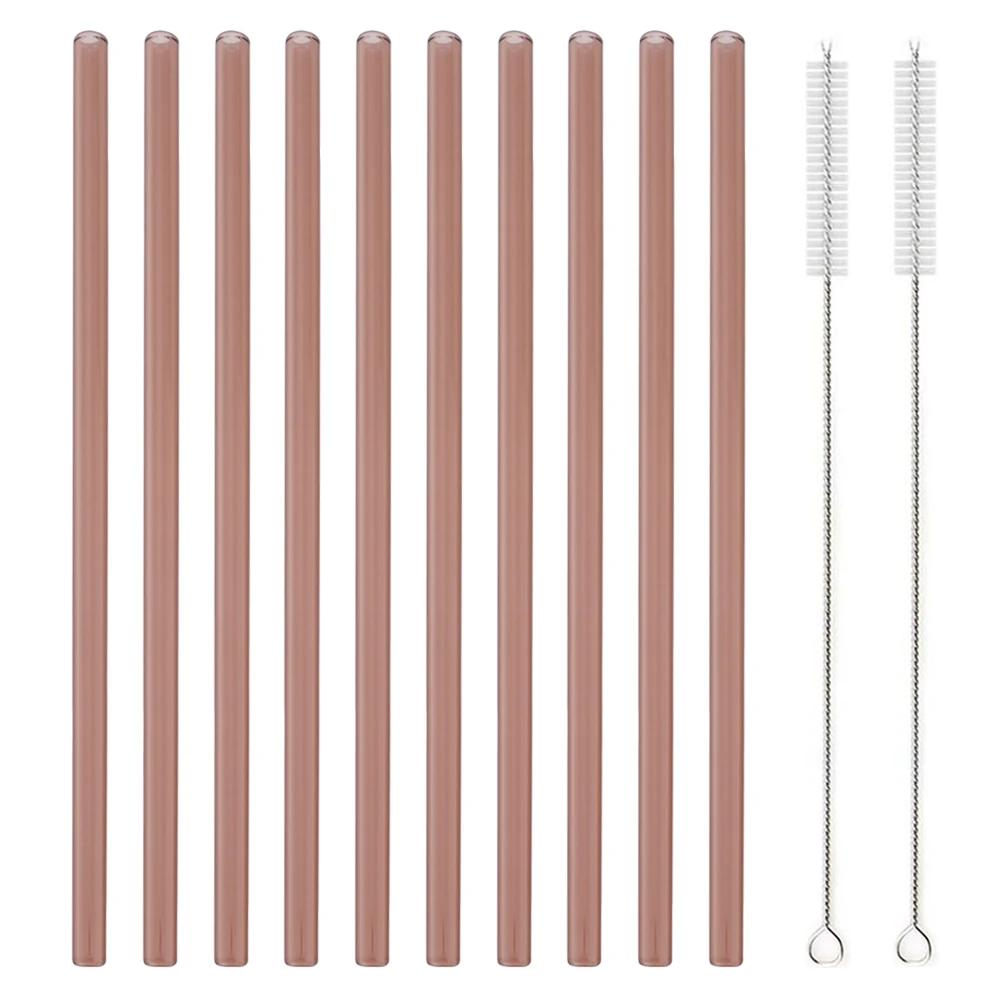 10pcs Glass Straw Reusable Glass Straw Set 8'' 200mm Long Straws with Cleaning Brush for Tumblers Cups Mason Jars