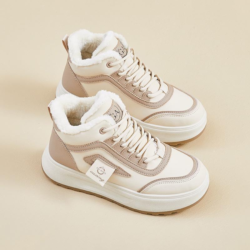 Botas de Neve Quentes de Inverno para Mulheres Tênis Plataforma Robusta Antiderrapante com Forro de Pelo Sintético Cadarço Botinhas Curtas Confortáveis para Mulheres