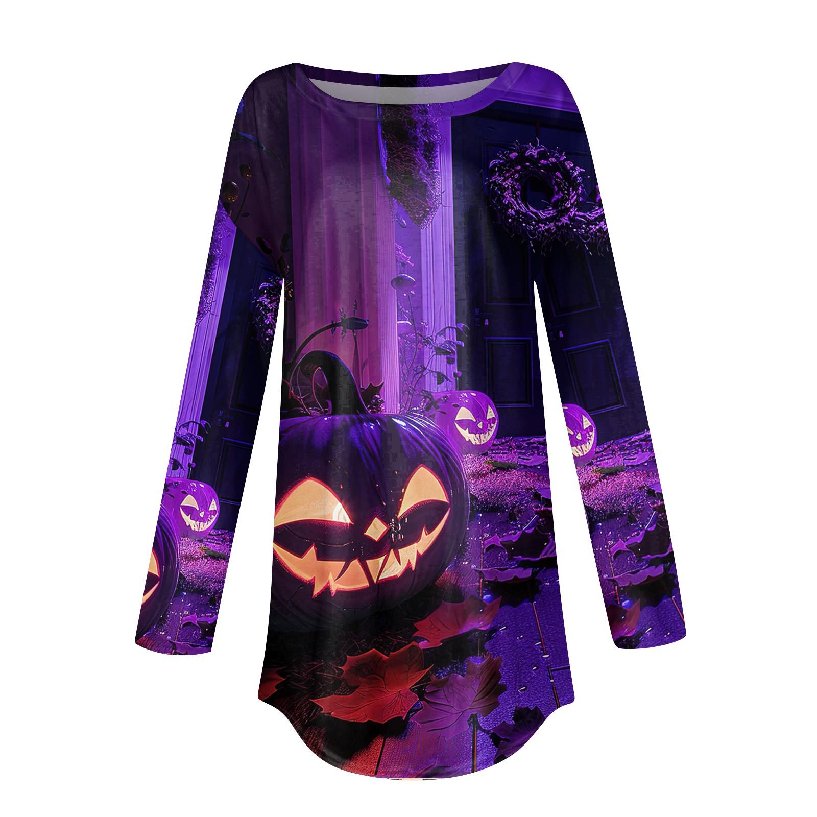 Женская свободная футболка с длинным рукавом с круглым вырезом и принтом — фото 5