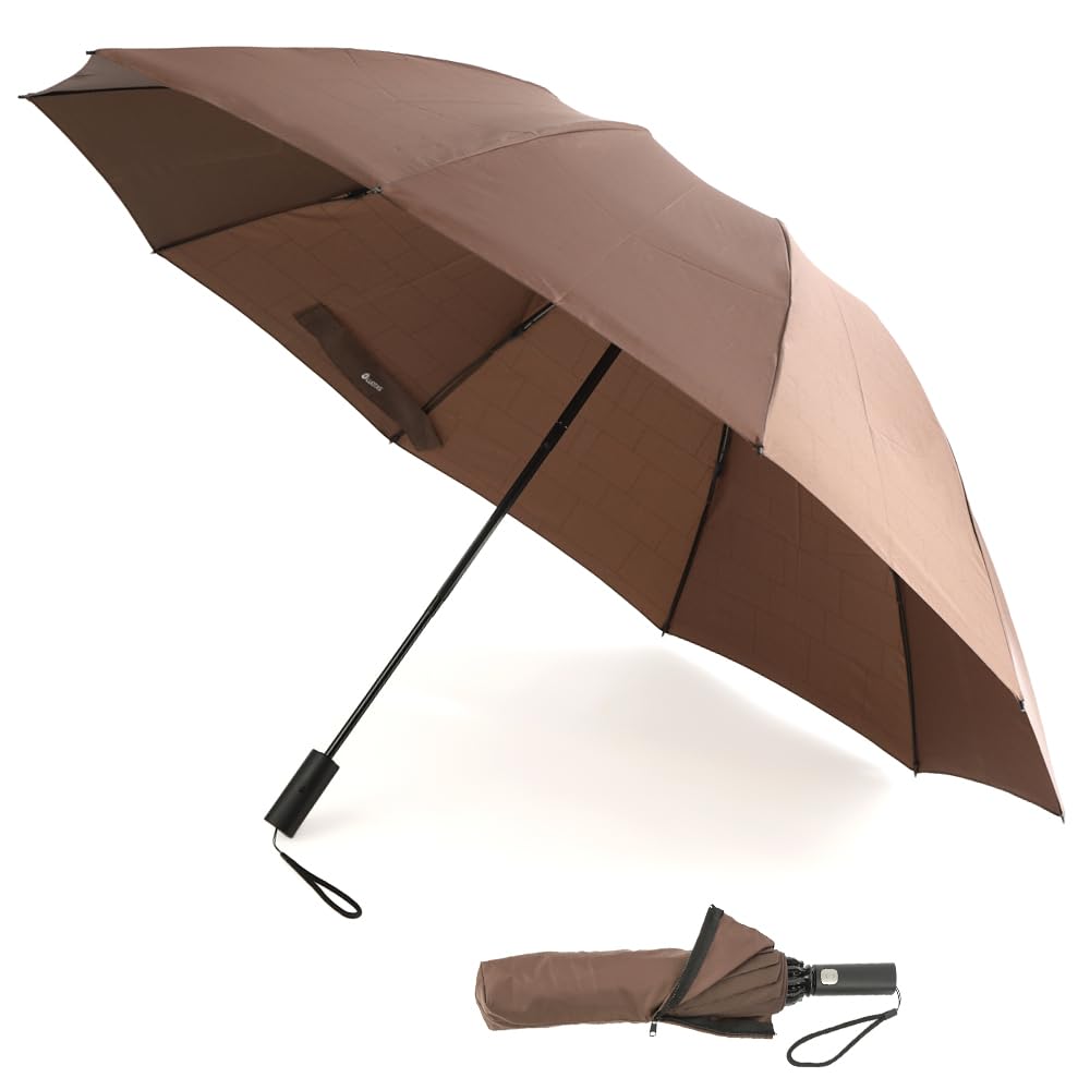Folding Extra Large Folding Umbrella with Automatic Opening and Reverse Large 10 70cm for Both Sunny and Rainy PU and Coffee Brown [Men's Umbrella]