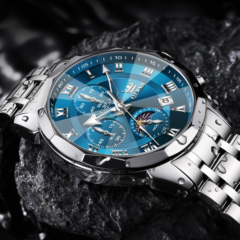 OLEVS Men's Watch Date Week Fashion Watch Men Original Waterproof Non-mechanical Luminous Chronograph Calendar Quartz Wristwatch