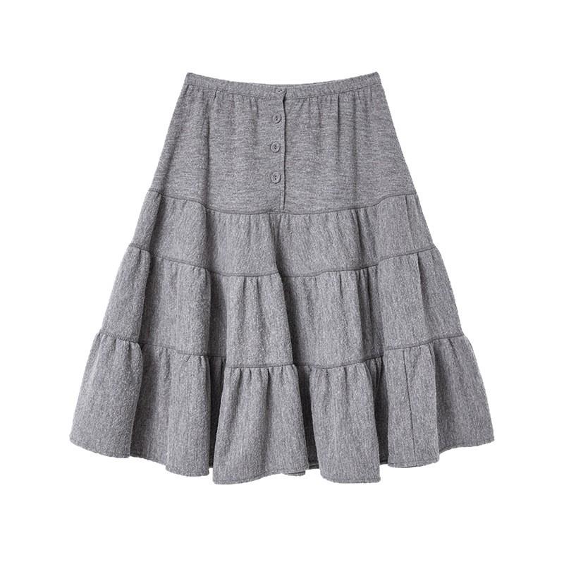 

Viaplain Gray Pleated Half-Skirt: Women s Autumn Winter Korean Academic Style with Button and Splicing Details One Size серый