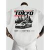 European Size Tokyo Racing Culture" Printed Men's T-Shirt - Street Style Short Sleeve, Loose Fit Crew Neck Top, Casual Trendy Wear, Holiday Gift